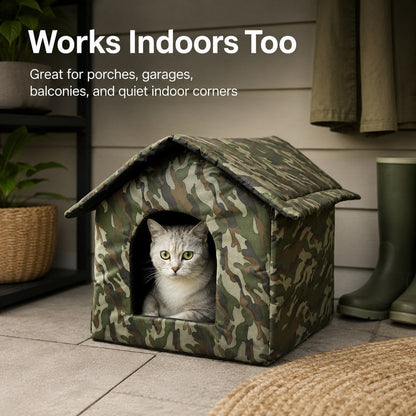 Ortekor Weather-Resistant Outdoor Cat House for Porches & Backyards - Cozy Shelter for Cats & Small Dogs
