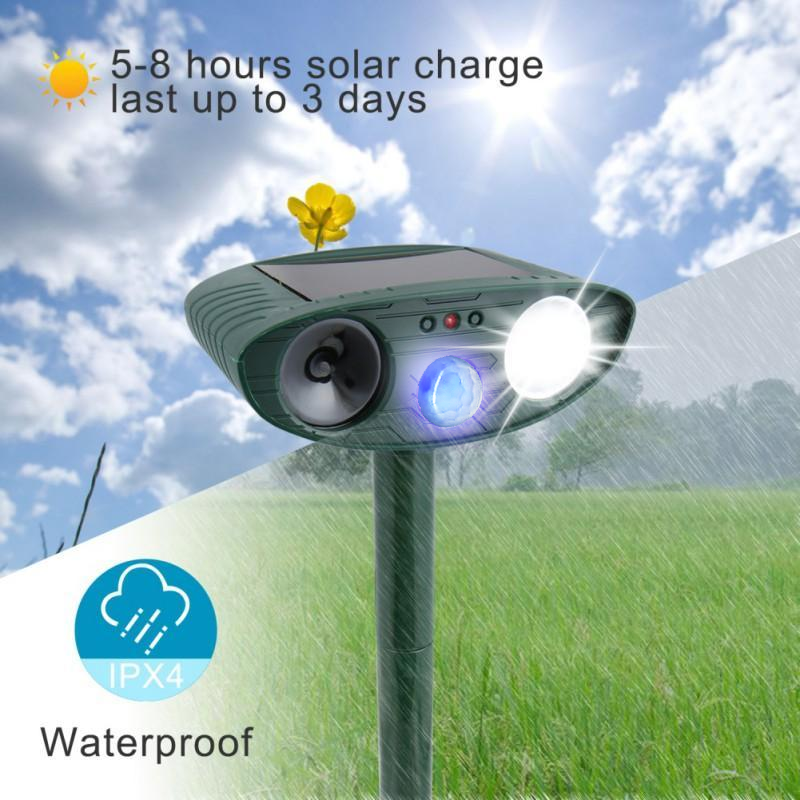 Motion-Activated Animal Deterrent with Solar Panel for Yard Protection | Ultrasonic Pest Control Device for Deer Dogs Raccoons
