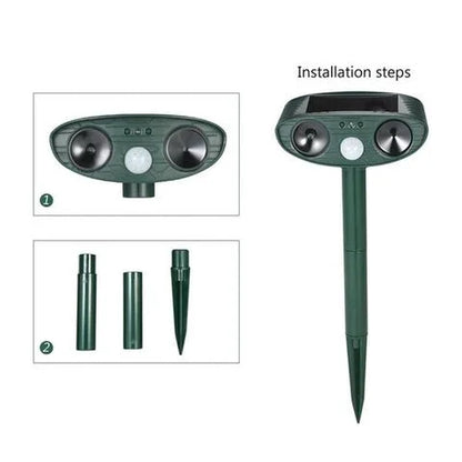 Motion-Activated Animal Deterrent with Solar Panel for Yard Protection | Ultrasonic Pest Control Device for Deer Dogs Raccoons