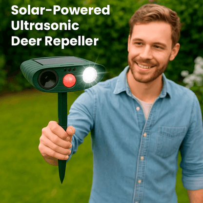 Motion-Activated Animal Deterrent with Solar Panel for Yard Protection | Ultrasonic Pest Control Device for Deer Dogs Raccoons