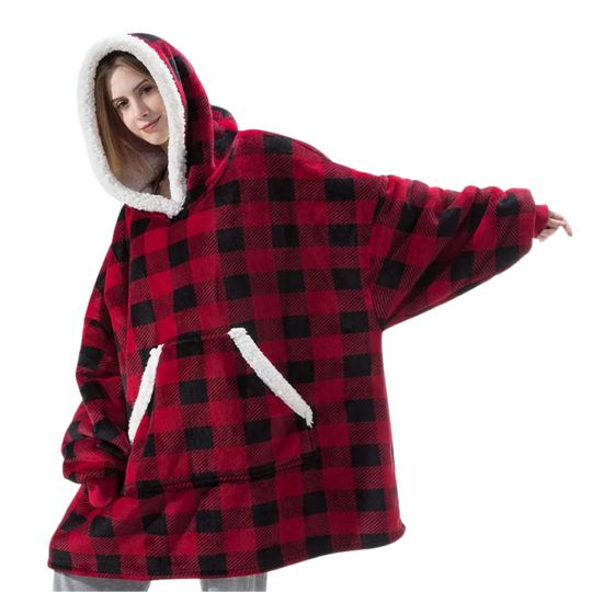 Oversized Wearable Throw with Hood & Front Pocket for Couch Lounging, Streaming & Staying Warm Indoors or Outdoors