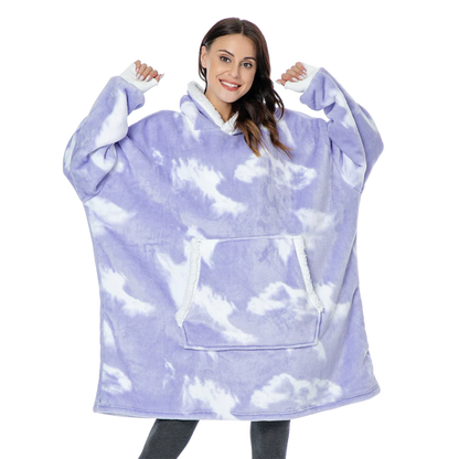 Oversized Wearable Throw with Hood & Front Pocket for Couch Lounging, Streaming & Staying Warm Indoors or Outdoors