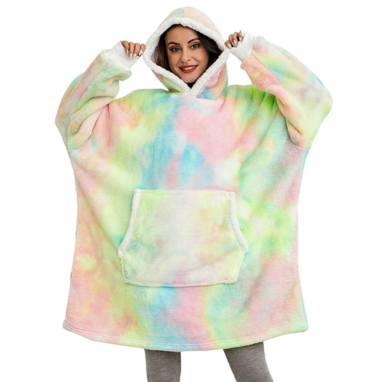 Oversized Wearable Throw with Hood & Front Pocket for Couch Lounging, Streaming & Staying Warm Indoors or Outdoors