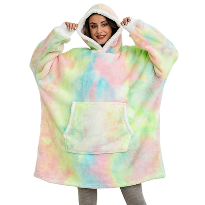 Oversized Wearable Throw with Hood & Front Pocket for Couch Lounging, Streaming & Staying Warm Indoors or Outdoors