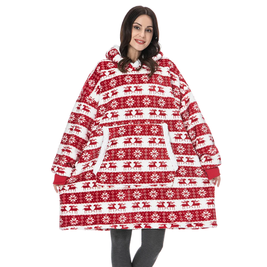 Oversized Wearable Throw with Hood & Front Pocket for Couch Lounging, Streaming & Staying Warm Indoors or Outdoors