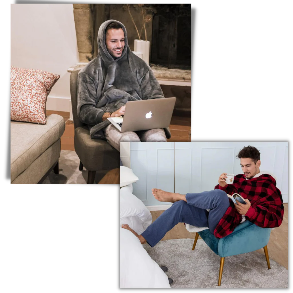 Oversized Wearable Throw with Hood & Front Pocket for Couch Lounging, Streaming & Staying Warm Indoors or Outdoors