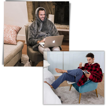 Oversized Wearable Throw with Hood & Front Pocket for Couch Lounging, Streaming & Staying Warm Indoors or Outdoors