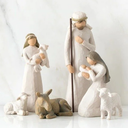 Handcrafted Wooden Nativity Scene with 20 Figurines – Complete Christmas Manger Display Set for Home Decor