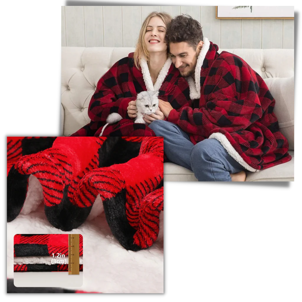 Oversized Wearable Throw with Hood & Front Pocket for Couch Lounging, Streaming & Staying Warm Indoors or Outdoors