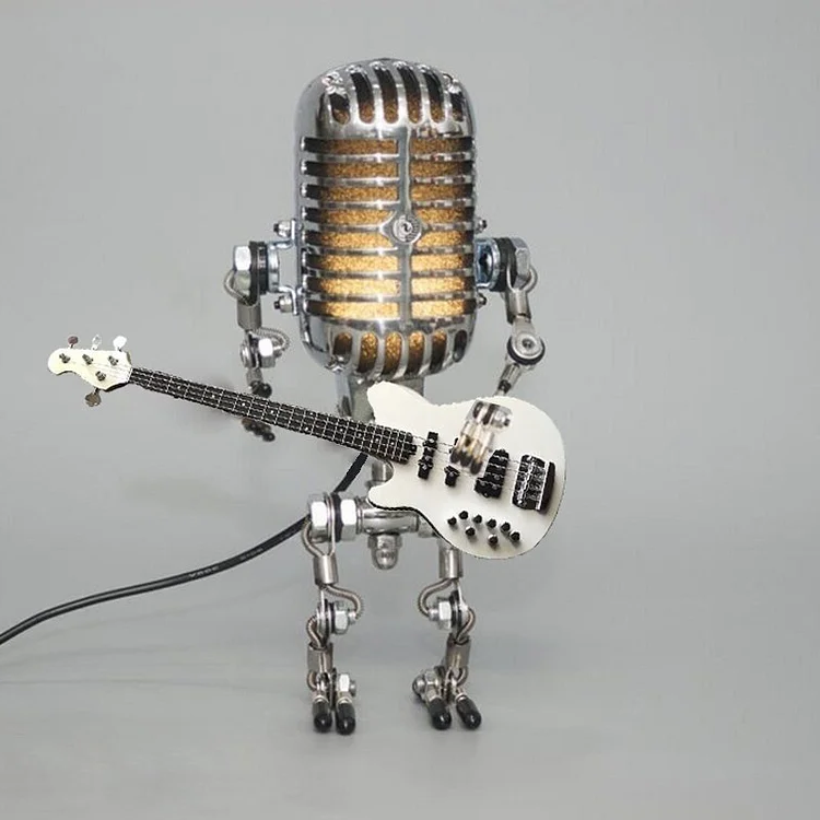 Articulated Metal Robot Desk Lamp with Miniature Guitar Accent for Music Rooms and Home Studios