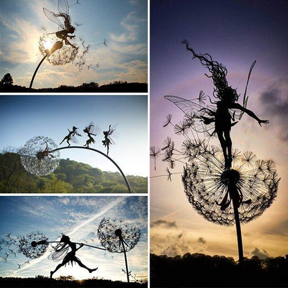 Metal Fairy Garden Stakes with Dandelions – Whimsical Outdoor Lawn Ornament for Flower Beds & Yards