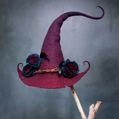 Handcrafted Merino Wool Pointed Costume Hat for Women Adults Halloween Party Cosplay Adjustable Headwear Purple Red Blue Brown