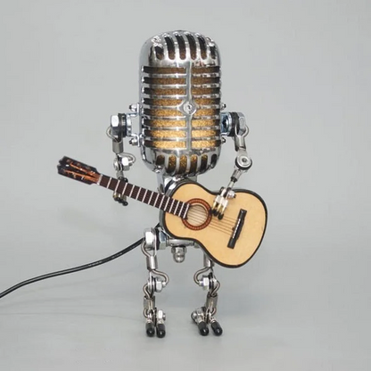 Articulated Metal Robot Desk Lamp with Miniature Guitar Accent for Music Rooms and Home Studios