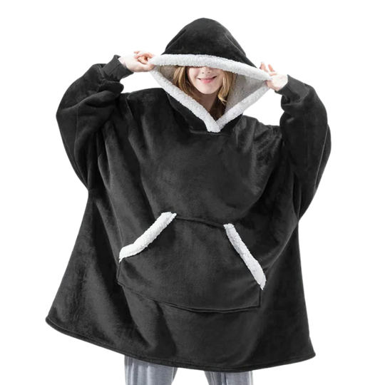 Oversized Wearable Throw with Hood & Front Pocket for Couch Lounging, Streaming & Staying Warm Indoors or Outdoors