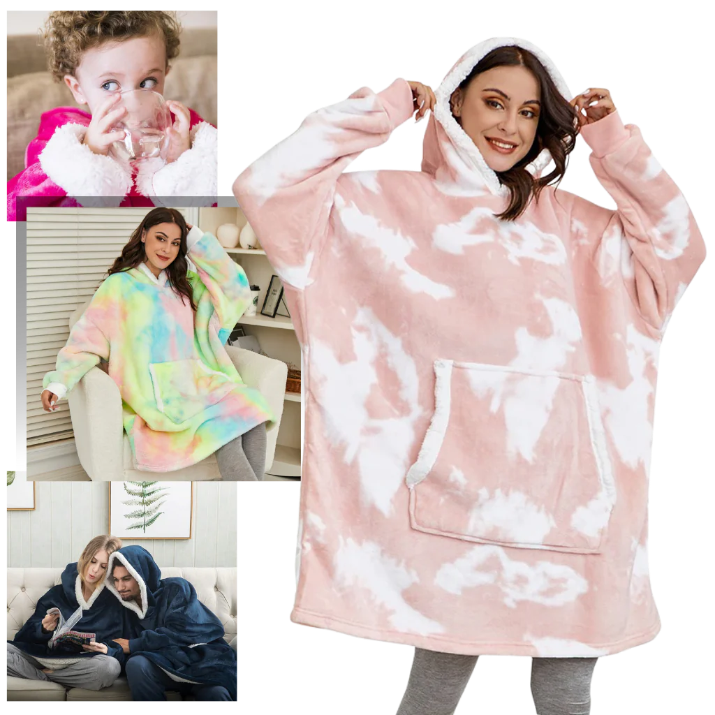 Oversized Wearable Throw with Hood & Front Pocket for Couch Lounging, Streaming & Staying Warm Indoors or Outdoors