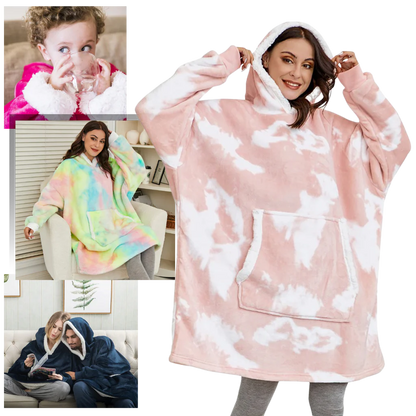 Oversized Wearable Throw with Hood & Front Pocket for Couch Lounging, Streaming & Staying Warm Indoors or Outdoors