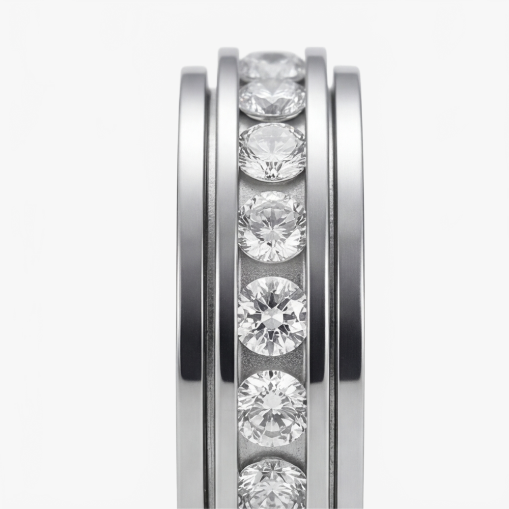 Titanium Steel Spinner Ring with Zirconia Stones for Anxiety Relief & Everyday Wear | Hypoallergenic Fidget Ring for Women & Men