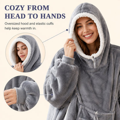 Ortekor Oversized Sherpa Wearable Blanket Hoodie with Pet Pouch for Cats & Small Pets – Extra-Long Cozy Lounger for Couch, TV & Cold Nights