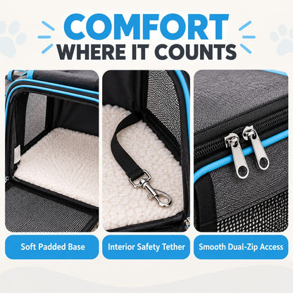 Ortekor Dual-Sided Expandable Pet Carrier for Cats & Small Dogs - More Room for Road Trips, Vet Visits & Travel