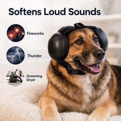 Ortekor Dog Noise-Reducing Ear Muffs for Fireworks, Thunderstorms & Grooming - Adjustable Anxiety Comfort Ear Protection for Medium & Large Dogs