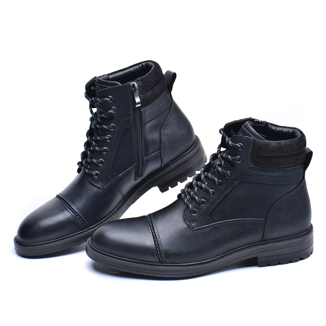 Men's Waterproof Leather Combat Boots with Reinforced Stitching & Anti-Slip Sole for Work, Hiking & Everyday Wear