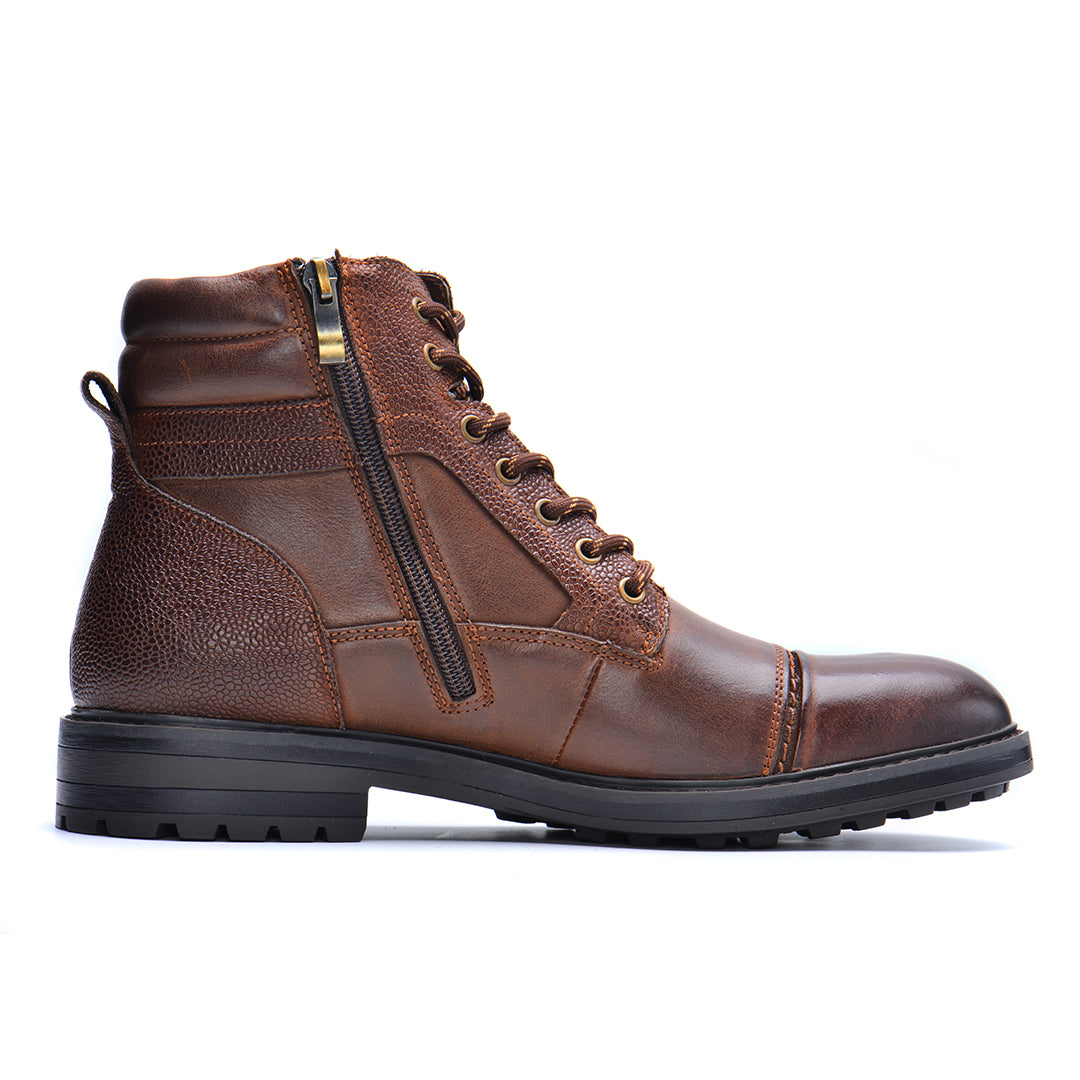 Men's Waterproof Leather Combat Boots with Reinforced Stitching & Anti-Slip Sole for Work, Hiking & Everyday Wear