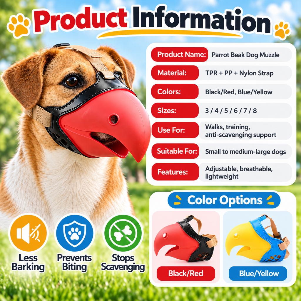 Ortekor Adjustable Parrot Beak Dog Muzzle for Walks & Training - Helps Reduce Scavenging & Biting