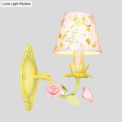 Green Adjustable Cone Wall Light for Bedroom & Living Room | Vintage-Inspired 1-Light Sconce with Cloth Shade | E12/E14 Socket Farmhouse