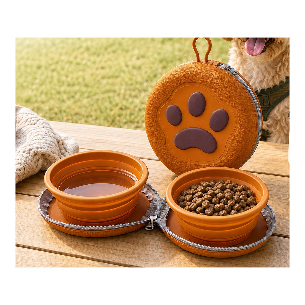 Ortekor Paw-Shaped Collapsible Pet Travel Bowl Set for Walks, Camping & Road Trips - Feed Anywhere Without Bulky Bowls