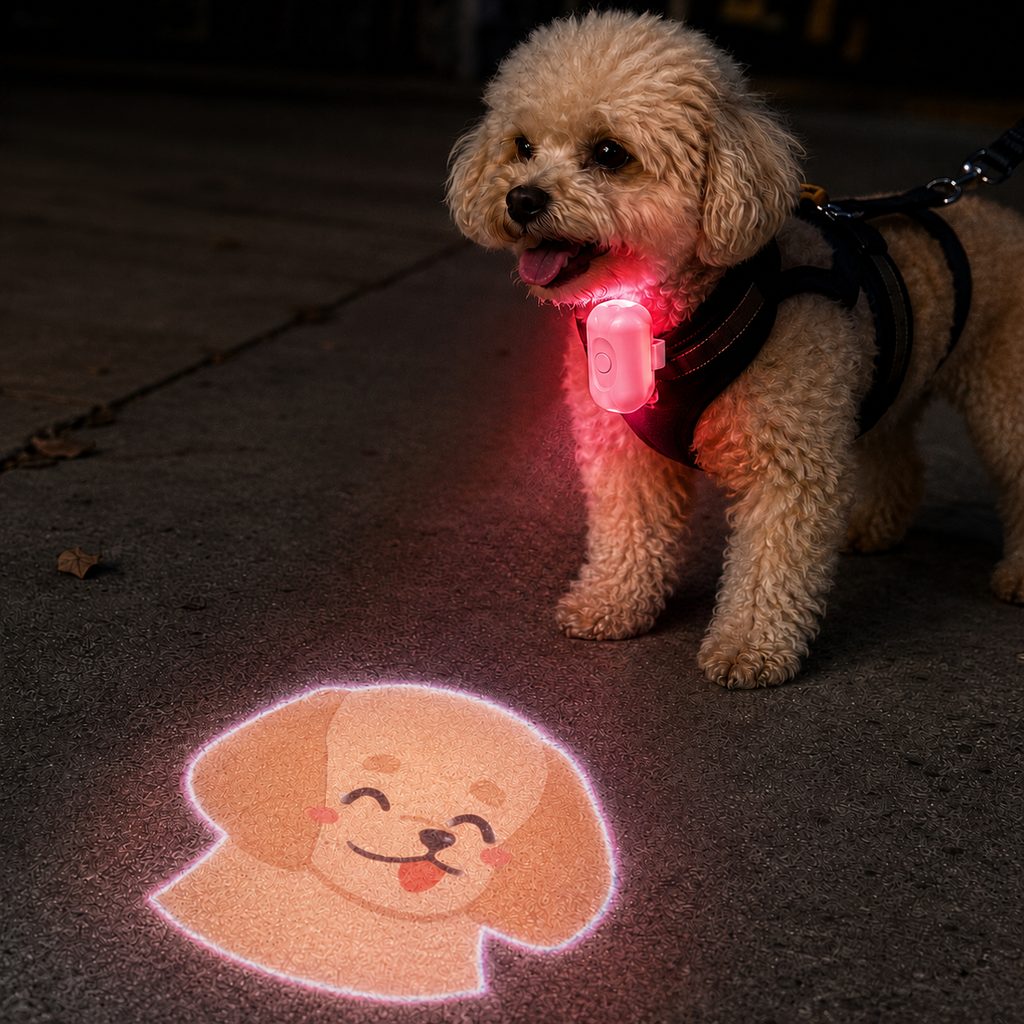Ortekor PawGlow Pink Breed Projector Dog Light for Night Walks - USB Rechargeable Clip-On Pet Light for Extra Visibility & Fun