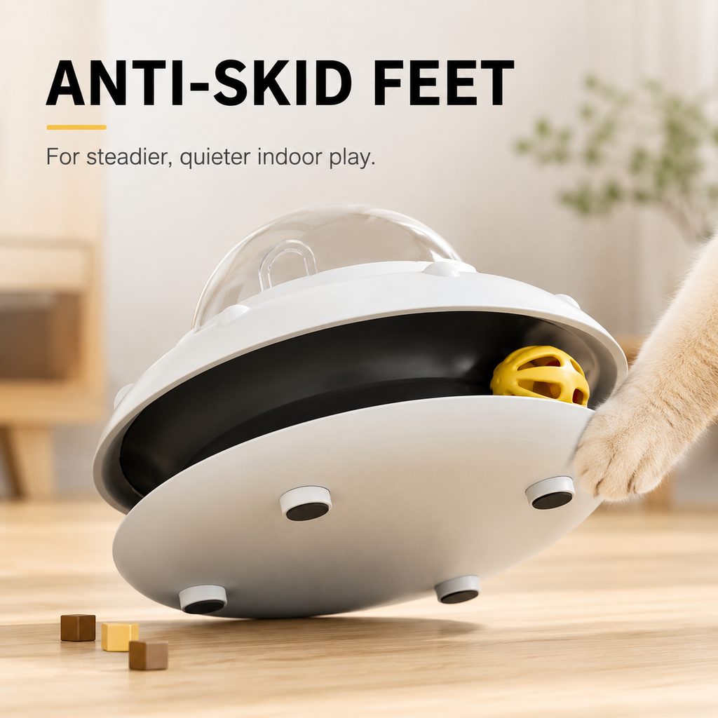 Ortekor PawOrbit UFO Motion-Activated Cat Treat Dispenser Toy - Interactive Puzzle Feeder for Indoor Cats, Keeps Cats Busy While You Work