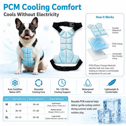 Ortekor Reusable PCM Pet Cooling Vest for Summer Walks & Outdoor Play - No Electricity Cooling Harness for Dogs & Cats