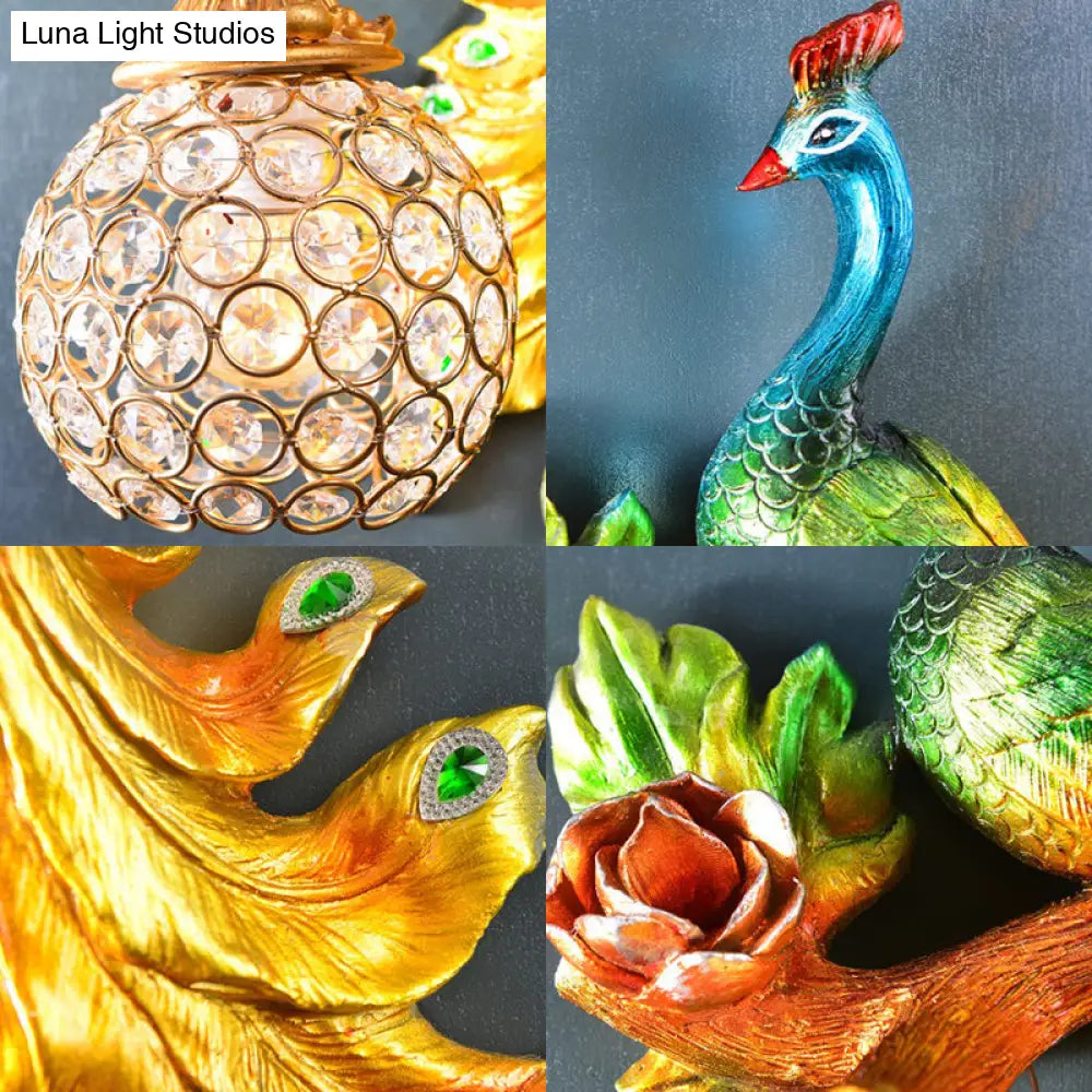 Decorative Bird Wall Sconce with Crystal Orb Shade – Resin Accent Lighting for Living Room, Bedroom & Hallway – Left or Right Facing Design