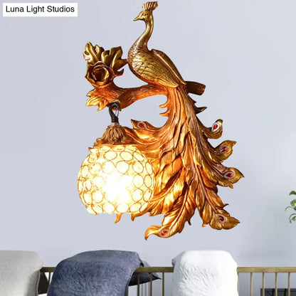 Decorative Bird Wall Sconce with Crystal Orb Shade – Resin Accent Lighting for Living Room, Bedroom & Hallway – Left or Right Facing Design