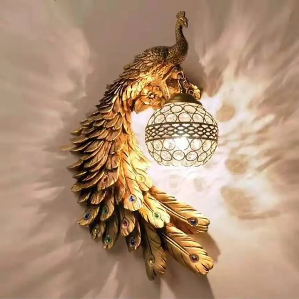 Crystal Globe Bird Wall Light Fixture for Living Room & Hallway | Art Deco Resin Sconce with Jeweled Shade for Bedroom Entryway Indoor