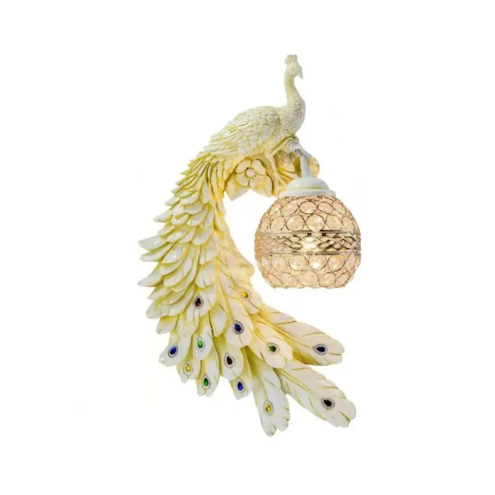 Crystal Globe Bird Wall Light Fixture for Living Room & Hallway | Art Deco Resin Sconce with Jeweled Shade for Bedroom Entryway Indoor