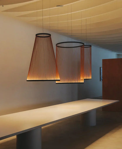 Layered Fabric Shade Chandelier with Integrated LED for Dining Rooms, Kitchen Islands & High Ceilings | Modern Multi-Drop Adjustable Cable P