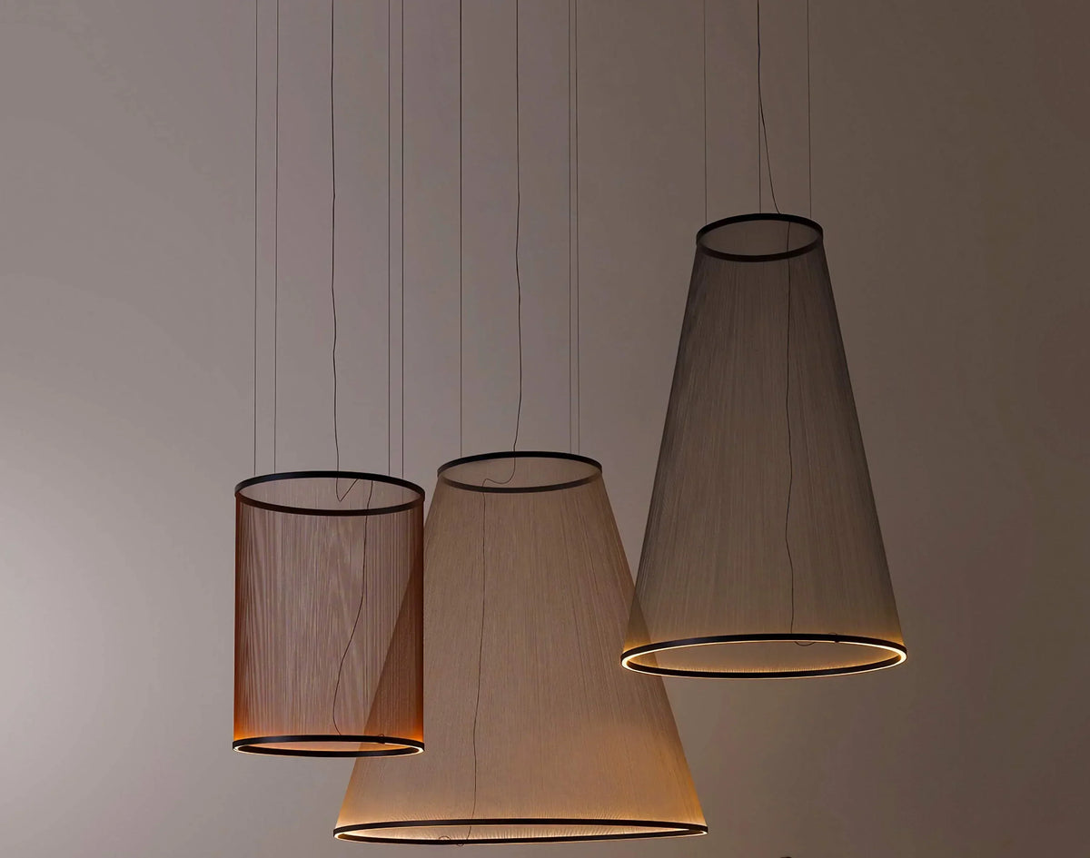 Layered Fabric Shade Chandelier with Integrated LED for Dining Rooms, Kitchen Islands & High Ceilings | Modern Multi-Drop Adjustable Cable P