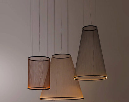 Layered Fabric Shade Chandelier with Integrated LED for Dining Rooms, Kitchen Islands & High Ceilings | Modern Multi-Drop Adjustable Cable P