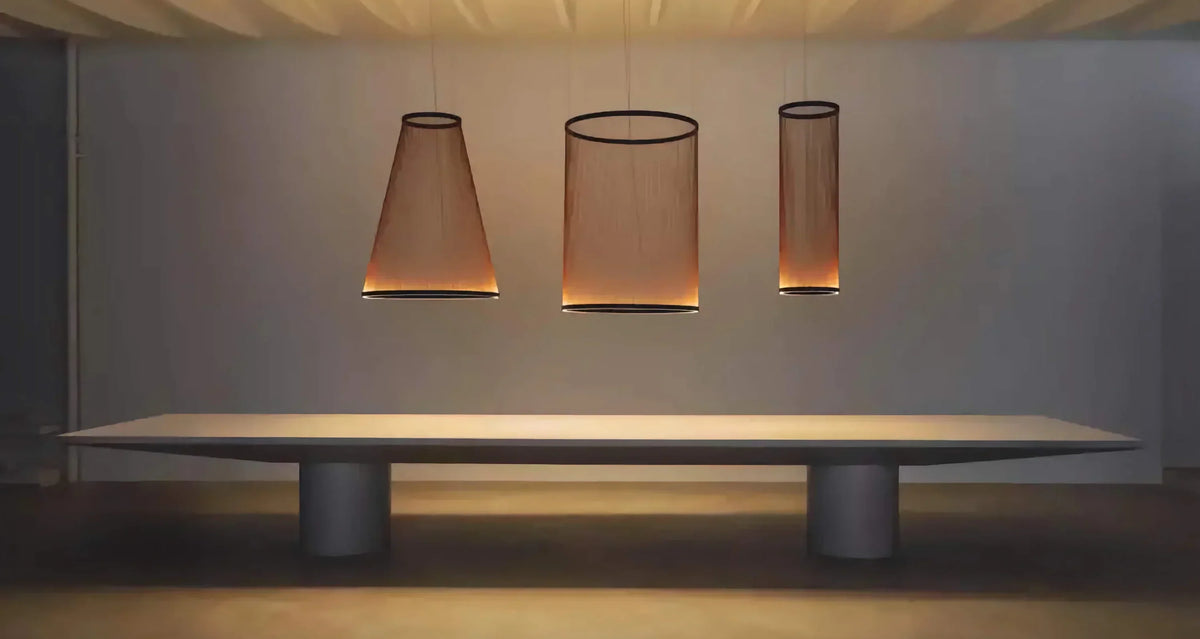 Layered Fabric Shade Chandelier with Integrated LED for Dining Rooms, Kitchen Islands & High Ceilings | Modern Multi-Drop Adjustable Cable P