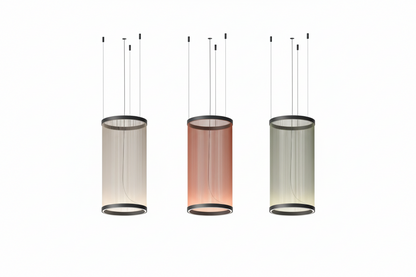 Layered Fabric Shade Chandelier with Integrated LED for Dining Rooms, Kitchen Islands & High Ceilings | Modern Multi-Drop Adjustable Cable P