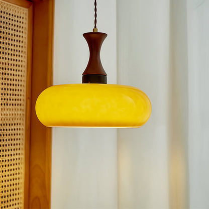 Handcrafted Timber & Glass Ceiling Fixture 12-Inch Suspended Lighting Ideal for Kitchens Dining Areas Bedrooms E26 Socket Rustic Farmhouse M