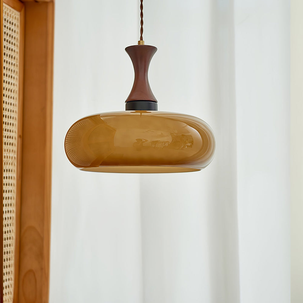 Handcrafted Timber & Glass Ceiling Fixture 12-Inch Suspended Lighting Ideal for Kitchens Dining Areas Bedrooms E26 Socket Rustic Farmhouse M