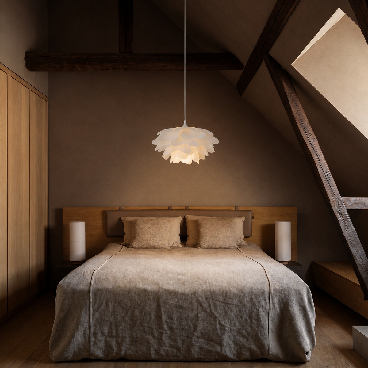 Layered Flower Pendant Light with Matte Finish – Warm LED Glow for Dining Room, Kitchen Island & Bedroom – Adjustable Hanging Cord – 3 Sizes