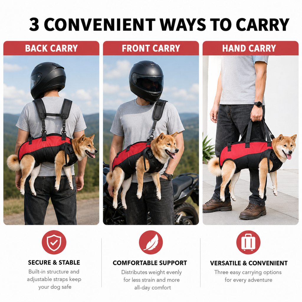 Ortekor Hands-Free Dog Carrier Harness Backpack for Walks, Hiking & Travel — Carry Tired Small & Medium Dogs Comfortably