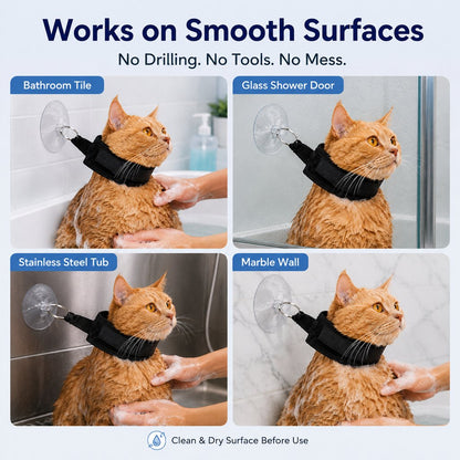Ortekor Pet Bathing Restraint with Suction Cup for Cats & Small Dogs - Hands-Free Grooming Collar to Help Prevent Escapes During Bath Time
