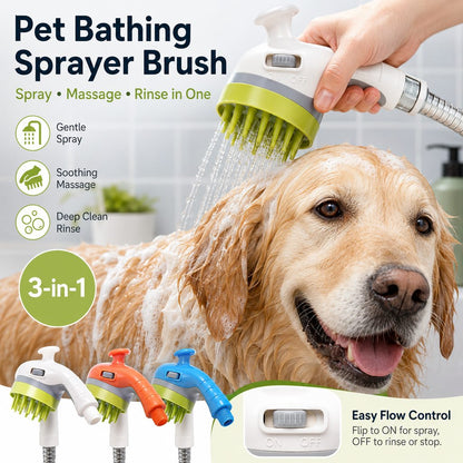 Ortekor 3-in-1 Pet Bathing Sprayer Brush for Dogs & Cats - Easier Indoor & Outdoor Washing