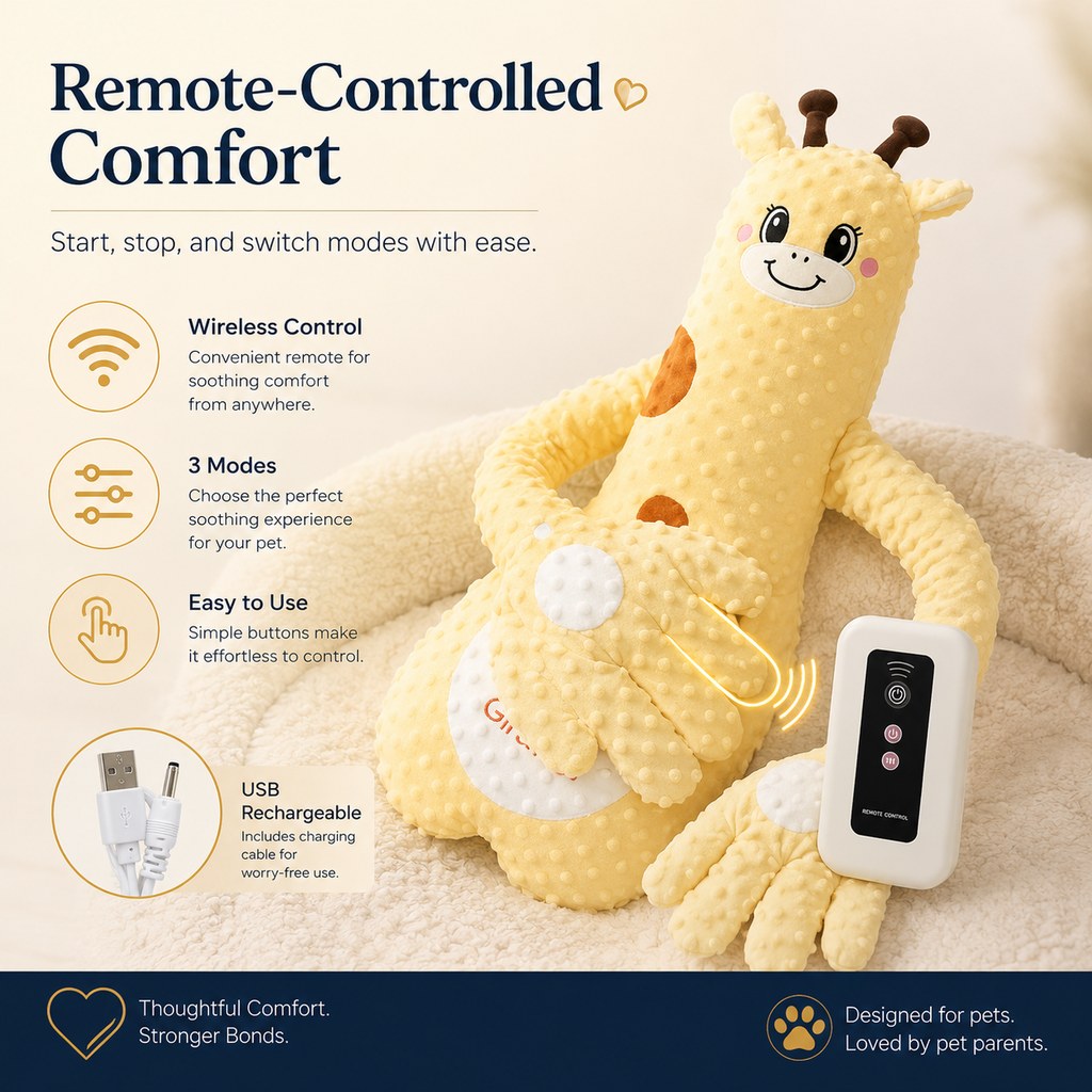 Ortekor Remote-Controlled Pet Calming Plush Companion with Heated Paws – 3 Comfort Modes & 30-Min Auto Shut-Off for Dogs and Cats, Cozy Bedtime Companion