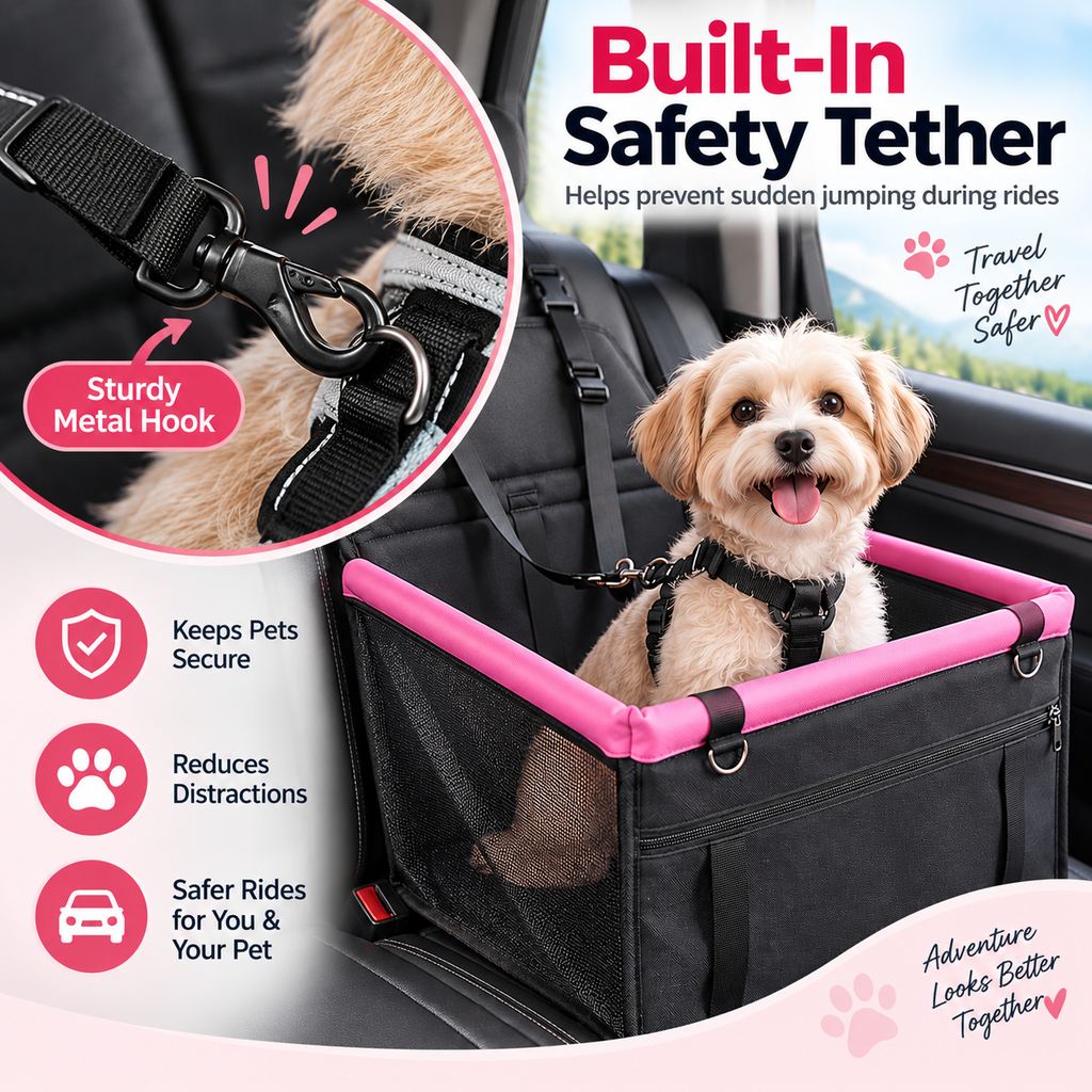 Ortekor Pet Car Booster Seat for Small Dogs and Cats - Stable Travel Seat to Reduce Roaming in Front and Rear Seats