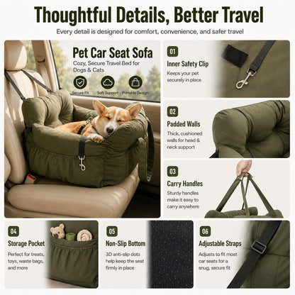 Ortekor Pet Car Seat Sofa for Road Trips - Cozy Travel Bed for Calmer, More Secure Rides